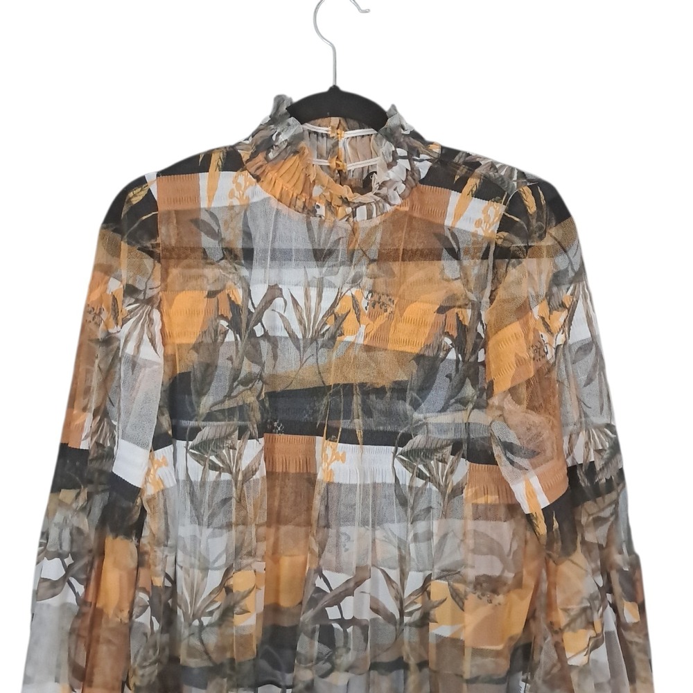 Bloomingdales CQ by CQ Sheer Blouse Top Floral Black Yellow Coquette Romantic Sm - Picture 3 of 13